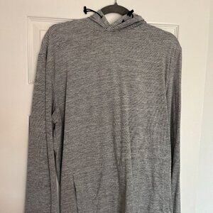 Grey & white striped mens performance hoodie (XL)